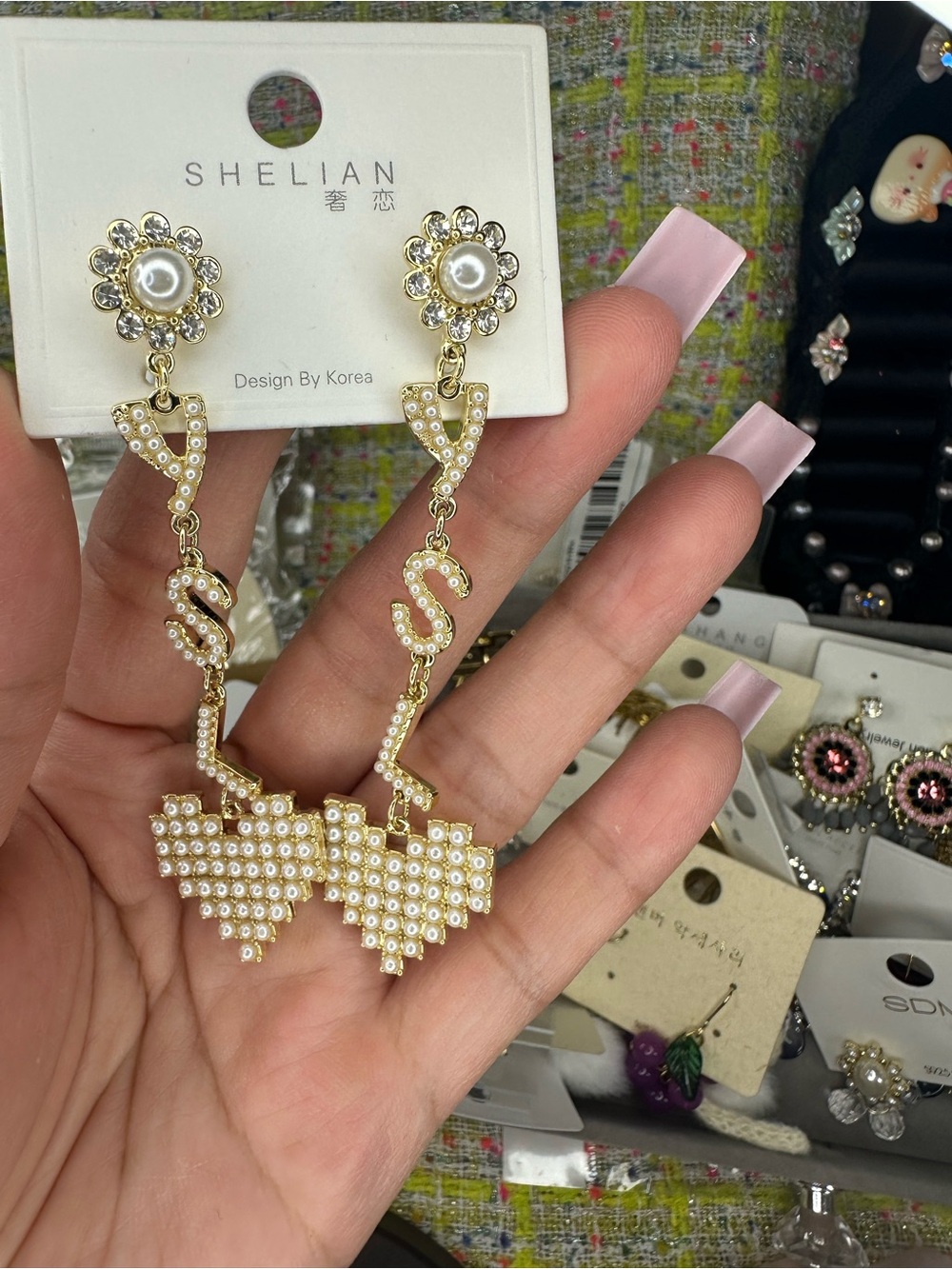 Gold & Pearl Heart Drop Earrings